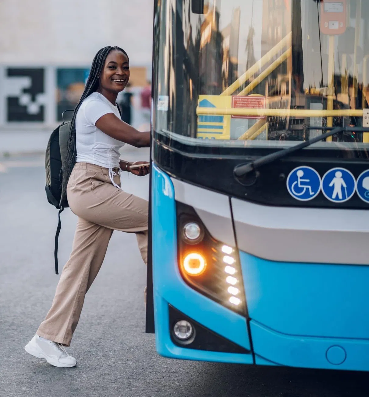 girl riding a bus
